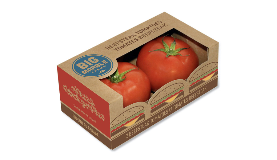 Beefsteak tomatoes in compostable packaging